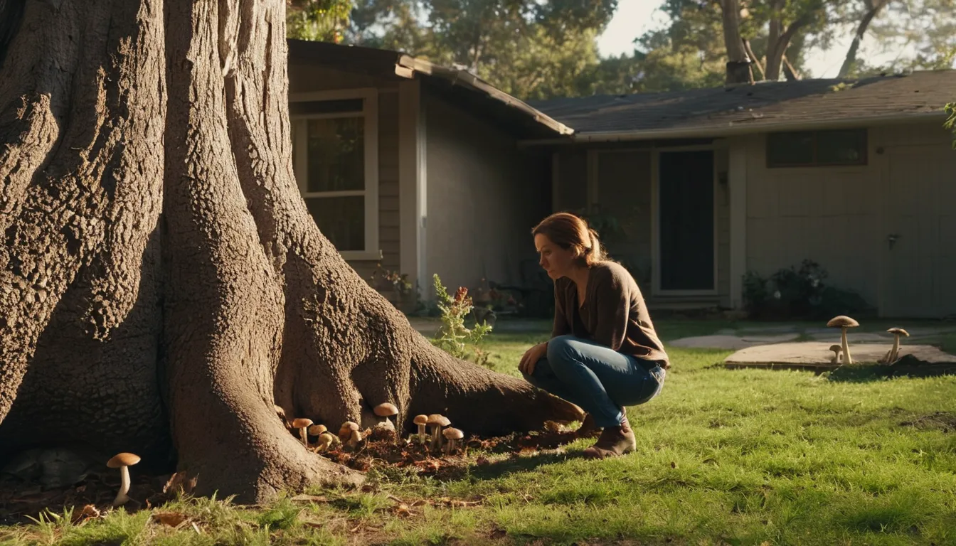 A homeowner checking a cracked tree trunk in a Purcellville yard